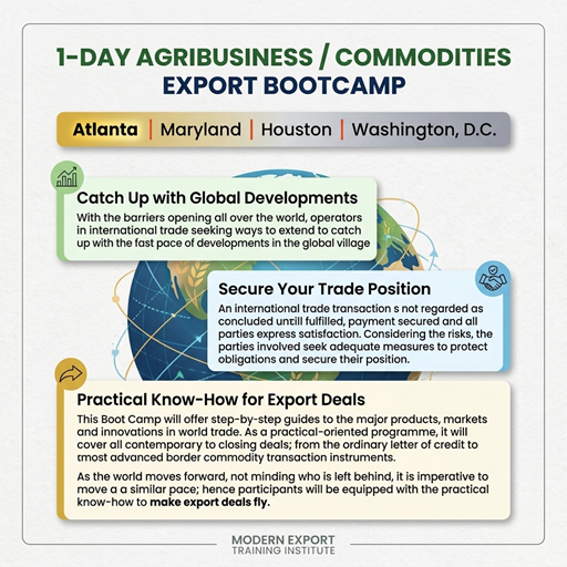 1-Day Agribusiness & Commodities Exports Boot Camp, Atlanta. GA